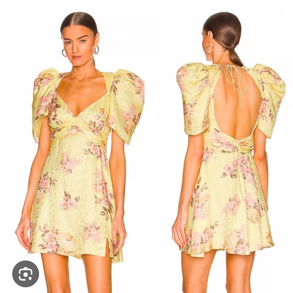 LPA NWT Azra dress in yellow floral puff sleeves sz Large